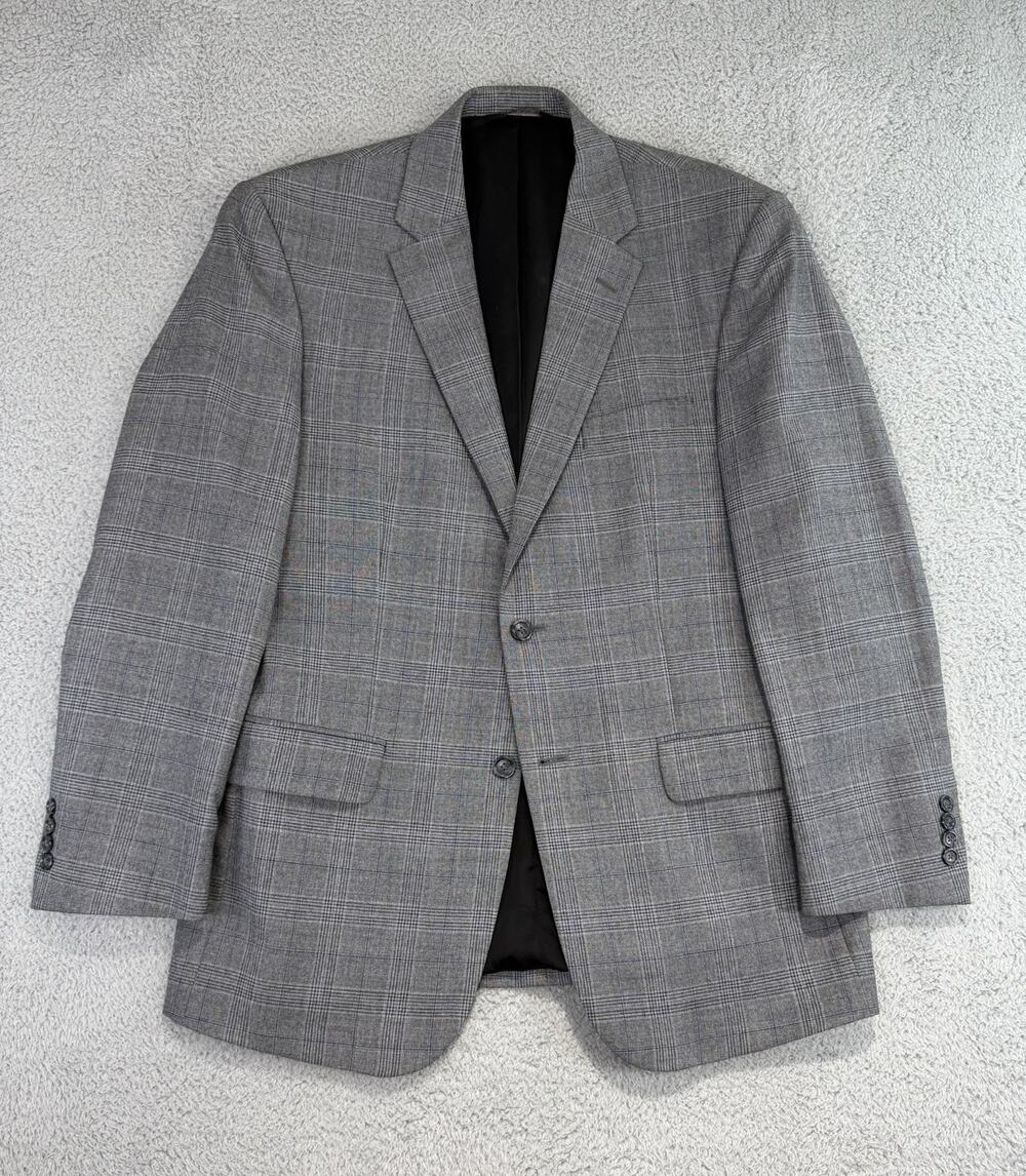 Jos A Bank Traveler Men's 42R Windowpane Blazer Grey Blue Plaid Tailored Fit